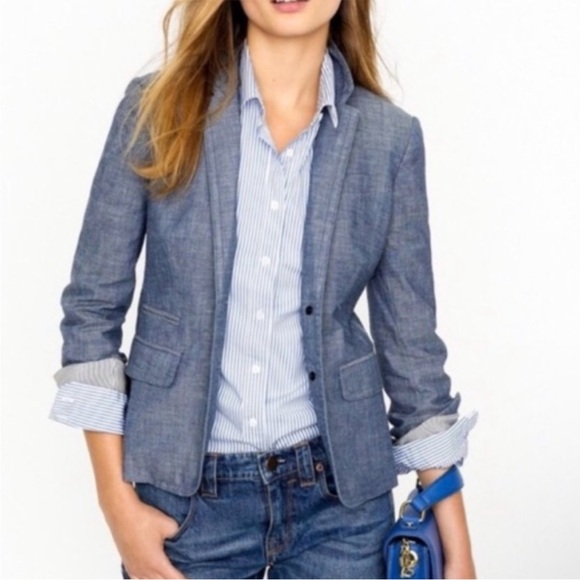 J. Crew Jackets & Blazers - J. Crew School Boy Denim Cotton Chambray 2 Button Blazer Jacket Size 4
